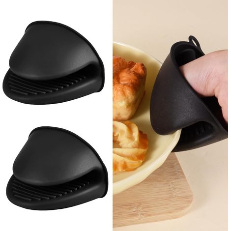 Mini manoplas de silicona resistentes al calor para horno, aptas para freidoras de aire, barbacoas y para cocinar – Negras