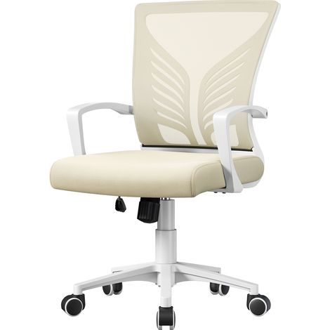 Homevive Silla de Oficina de Malla con Ruedas Sillón de Trabajo con Soporte Lumbar Altura Ajustable para Oficina en Casa Carga Máxima 136 kg Beige (1/5)