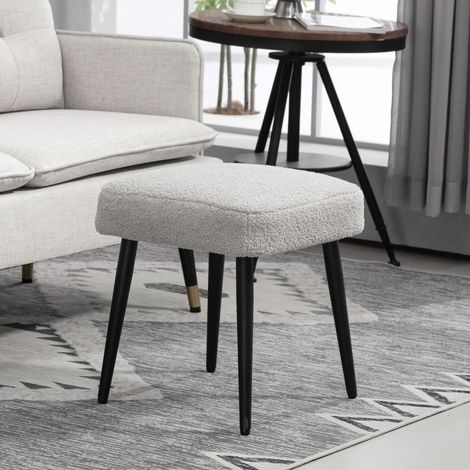 Reposapiés Cuadrado de Poliéster, Asiento Acolchado con Patas de Acero, Uso Versátil, Gris Claro (1/5)