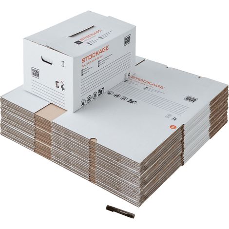 Pack and Move - Lot 20 cartons stockage - 58 x 40 x 30 cm - Poignées renforcées -  1 marqueur offert (1/5)