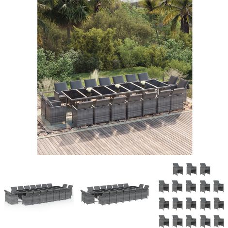 Gartenstuhl - vidaXL 19-tlg. Garten-Essgruppe mit Kissen Poly Rattan Grau - Gartenstühle (1/5)
