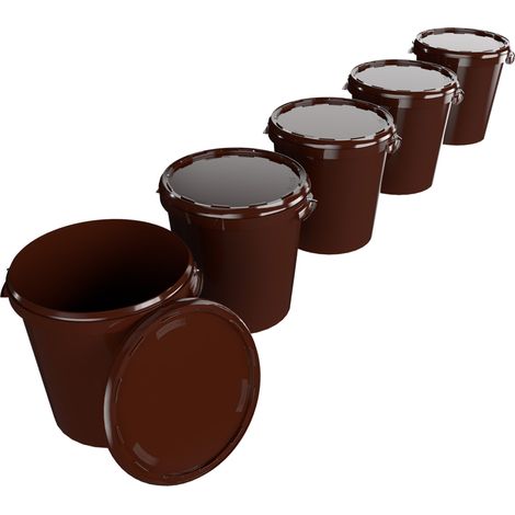5x Seau Hobbock avec couvercle 31,5 L, qualité alimentaire brun