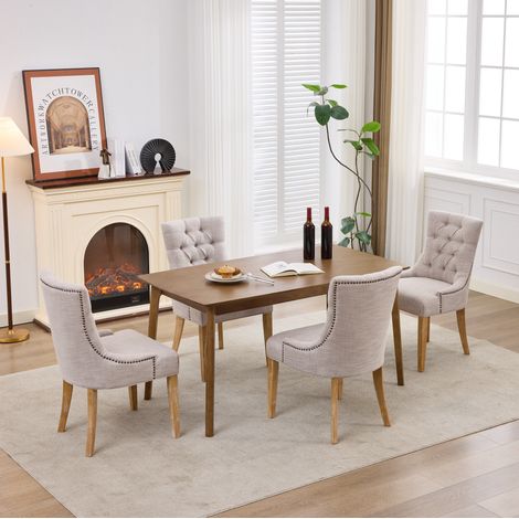 Silla comedor tapizada de tela y madera maciza OKMYHOME (1/5)