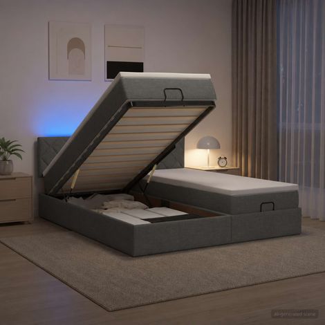 Cama tipo otomana con colchón y LED Gris oscuro 200 x 200 cm (1/5)