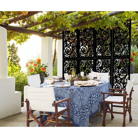 ROSES - Panneau ajouré en PVC - Brise-soleil - Couleur : noir - Dimension : 50x150 cm