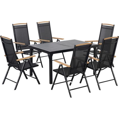 Ensemble mobilier de jardin pliant 6 personnes avec table et 6 chaises en aluminium noir (1/5)
