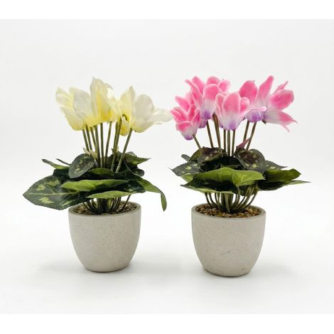 Homescapes Set of 2 Cyclamen Artificial Plant in White Pot, 24 cm (1/5)