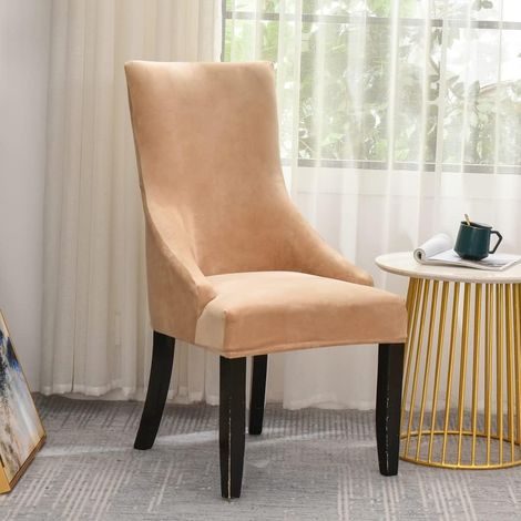 Velvet side chair cover with winged back - Stretchable protective cover for kitchen chairs, dining room chairs, banquet decoration - Chair not included (mid-yellow) (1/5)