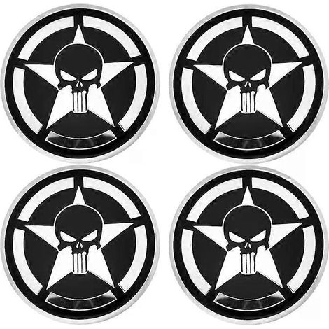 Lot de 4 emblèmes tête de mort (56 + 60 mm) pour enjoliveurs de roue de voiture - Accessoires de décoration et de style automobile - Couleur : 56 mm (1/4)