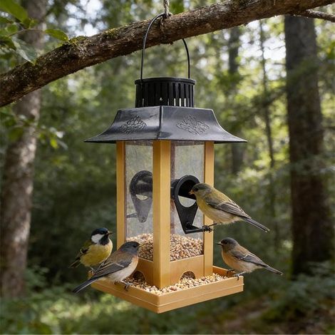 Vogelfutterhaus für den Außenbereich mit transparenter Seite und großer Öffnung zum einfachen Nachfüllen. Robuste PVC Konstruktion. Tiersicheres (1/5)