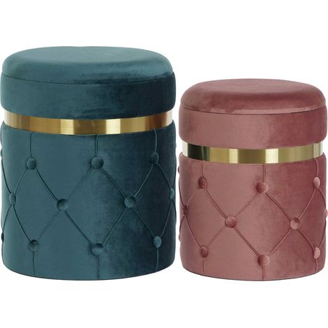 Pouf élégant velours vert rose avec touche dorée - Velours vert foncé avec touche rose et dorée (1/5)