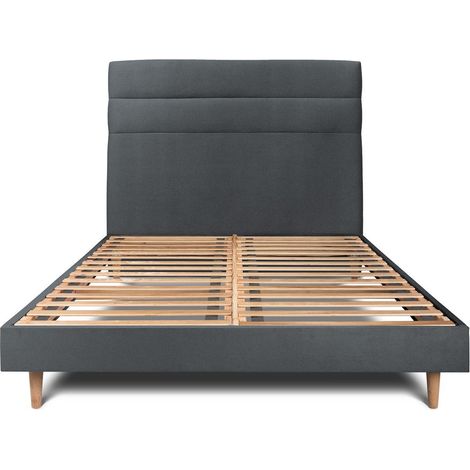 Lit 150x200cm avec tête de lit lignes velours et sommier kit gris anthracite - Hauteur totale : 29cm (1/5)