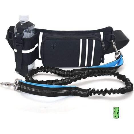 Laisse sans mains pour chien avec pochette à fermeture éclair, porte-bouteille, bandoulière réfléchissante, sac de taille pour course à pied, promenade en extérieur (1/5)