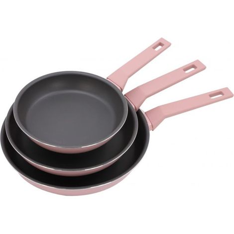 Lot de 3 poêles à frire en aluminium  Poêle rose compatible tous feux 20 cm - 24 cm - 28 cm  Revêtement antiadhésif (1/5)