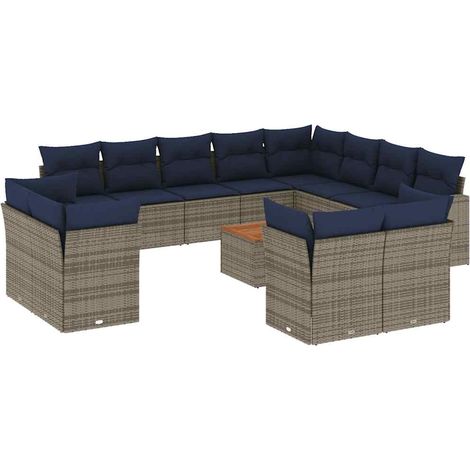 vidaXL Set Divani da Giardino 13 pz con Cuscini Grigio in Polyrattan (1/5)