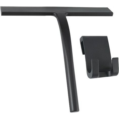 Limpiacristales para baño, 28 x 22 x 3 cm, con soporte de pared, silicona, negro. (1/5)