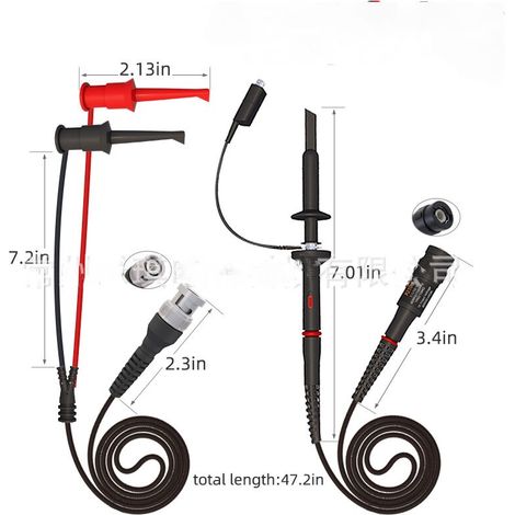 200-MHz-Oszilloskop-Sondensatz, Testkabel mit BNC-Clip-Kabel für Minigrabber-Oszilloskop zum Anschluss von Testinstrumenten und Spannungsdetektoren.