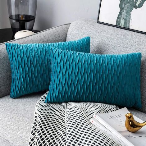 Housses Coussin en Velours 30x50cm pour Salon Canapé,Lot de 2 Housses Coussin Carrés de Motif uni Décoration Chambre,Turquoise (1/4)