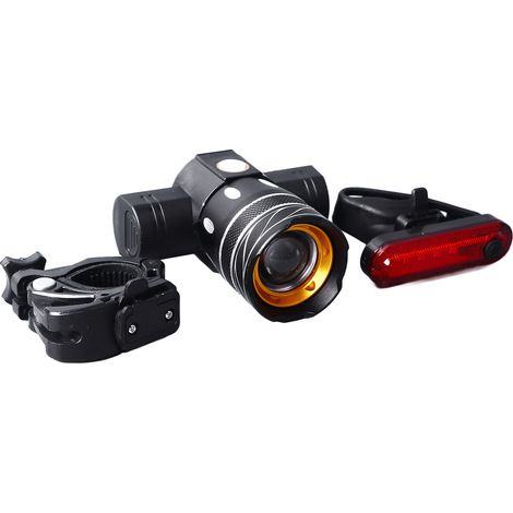 Ensemble d'éclairages de vélo professionnels étanches à haute luminosité, avec éclairage LED avant et arrière pour les sorties nocturnes en extérieur. (1/5)
