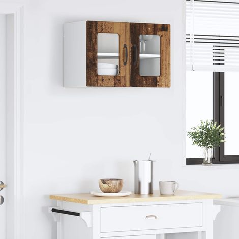 Armoire murale cuisine 2 portes en bois d’ingénierie, 2 étagères, bois ancien, 60 x 31 x 40 cm - PANGIVO (1/5)
