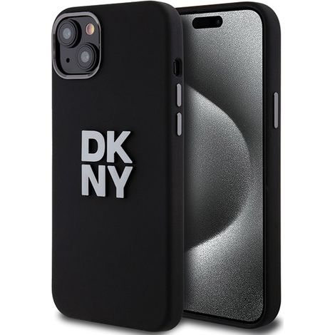 Coque iPhone 15 Plus dkny en silicone liquide avec logo métallique noir (1/5)
