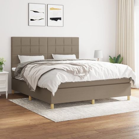 Sommier à lattes de lit avec matelas Taupe 160x200 cm Tissu (1/5)