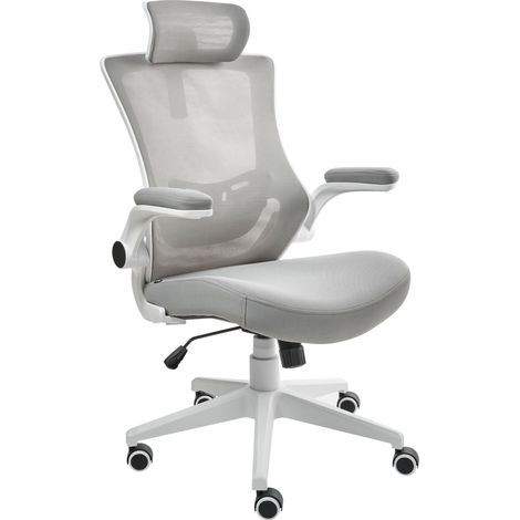 Chaise de Bureau Professionnelle en Maille avec Accoudoirs Appui-Tête Réglable Siège Pneumatique Gris Clair Paladin