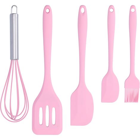 Ensemble de spatules de cuisine en silicone, racloir à pâtisserie, batteur à œufs résistant à la chaleur, ustensile de cuisine (rose)