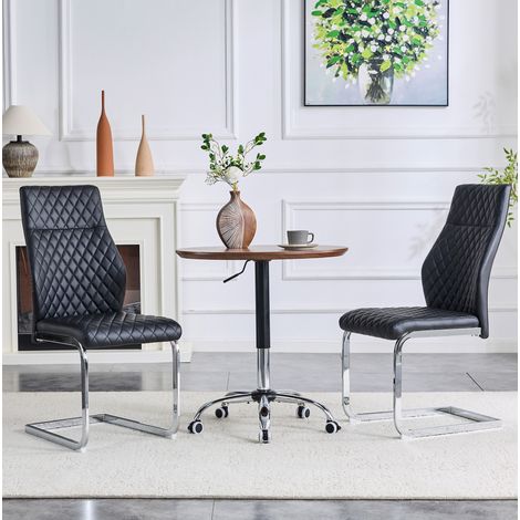 REDOM - Juego de 2 sillas de comedor, respaldo alto ergonómico, asiento acolchado de 5 cm, metal y PU negro plateado (1/5)