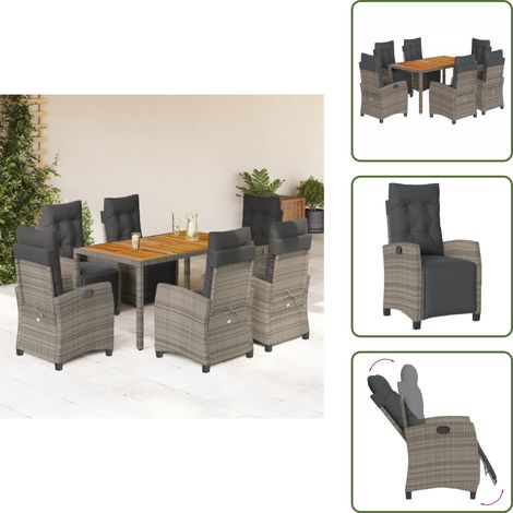 The Living Store Ensemble à manger de jardin et coussins 7 pcs gris rotin - Chaise de jardin (1/5)