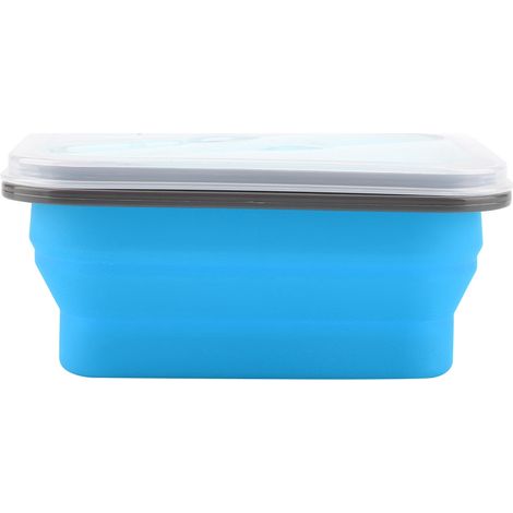 Lot bleu 600 ml boîte repas pliable en silicone, conteneur alimentaire portable pliant.
