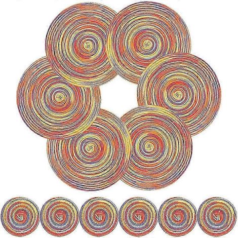 Sets de table et dessous de verre ronds, lavables et résistants à la chaleur, ensemble de 6 pièces compatible avec les tables à manger. (1/5)