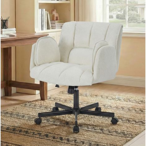 Silla de oficina giratoria, ajustable en altura, con reposabrazos abatibles, beige OKMYHOME (1/5)