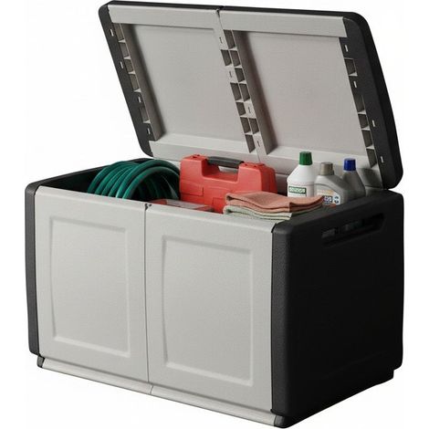 Dmora Baule contenitore multiuso polipropilene, Box portatutto, 100% Made in Italy, cm 96x53h57, colore Grigio, con imballo rinforzato (1/5)