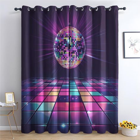 Rideau Occultant Musique - Décoration Musique, Rideau Thermique Motif Boule Disco Rock Rétro, Lot de 2 Rideaux Opaque à Oeillets pour Fenetre Chambre Salon, 140x160 cm (LxH) Q449 - 2x L 140 X H 160 cm (1/5)