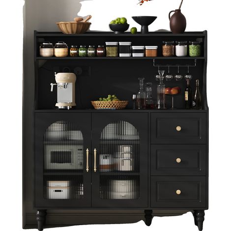 Hoher Schrank, verstellbare Regale, elegante Aufbewahrungslösung, Schwarz - MDF (1/2)