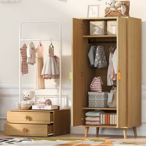 Kinderkleiderschrank 70x55x170 cm aus MDF in Naturholz mit Stauraum – MEUBLIV (1/5)