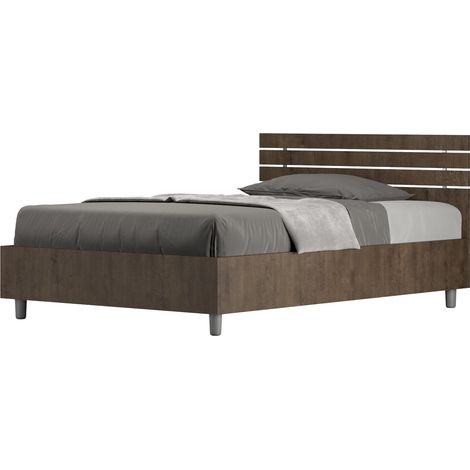 Letto 1 Piazza e Mezzo 120x190 cm con Rete e Contenitore Ankel Testata Doghe Dritta Noce (1/5)