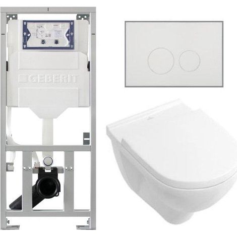 Villeroy & Boch O.novo Ensemble WC - réservoir encastré Geberit - cuvette suspendue à fond creux - abattant softclose - plaque de commande boutons