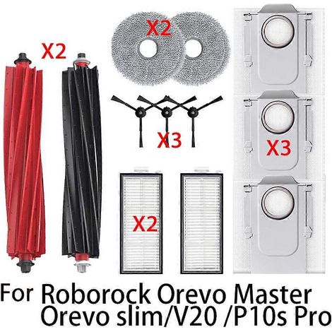 Accessoires de rechange pour aspirateur Roborock Qrevo Master /V20/ P10S Pro : brosse rotative, chiffon, sac à poussière et filtre. (1/5)