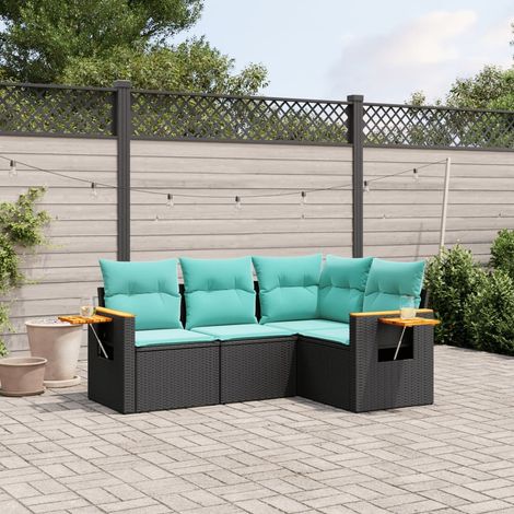 4-tlg. Garten-Sofagarnitur mit Kissen Schwarz Poly Rattan vidaXL (1/5)