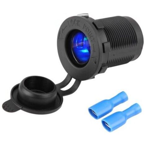 Prise allume-cigare étanche à la poussière avec LED bleue, pour voiture, moto et bateau. (1/5)