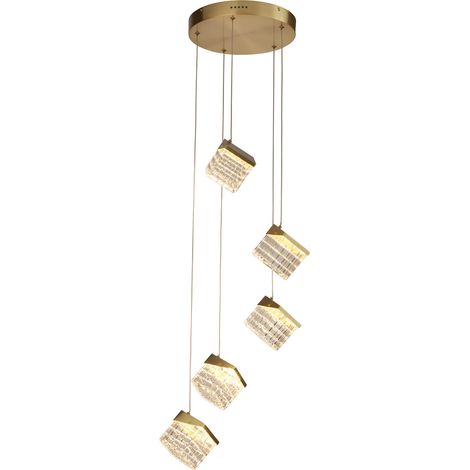 Searchlight Cuboid Suspension LED intégrée à 5 lampes, finition laiton satiné, 9,4 W, 3000 K (1/5)
