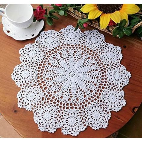 2 sets de table crochetés à la main en coton blanc, 2 pièces, 40 cm (1/5)