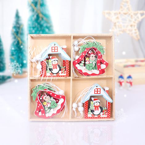 Ensemble de 12 pièces décorations de Noël en bois, pendentifs d'arbres de Noël en bois, décorations d'arbres de Noël en bois, décorations d'arbres de Noël en bois Pingouins de Noël