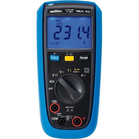 Metrix – Multimètre numérique TRMS 600V CAT III – Affichage rétro-éclairé – Indice de protection IP54 – Utilisation mains libres avec gaine aimantée (1/5)