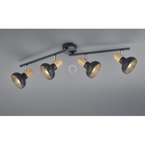 Plafoniera barra LATIKA 4 faretti nero/legno chiaro E14
