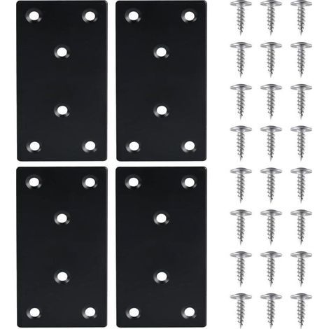 4 Pièces Équerre Fixation Plate Plaques de Réparation en Acier Inoxydable Plaques Perforées avec VisEquerre Métal, 48971.8mmPlaque Acier Noir,pour la Réparation Réparation Connexion Meubles (1/4)