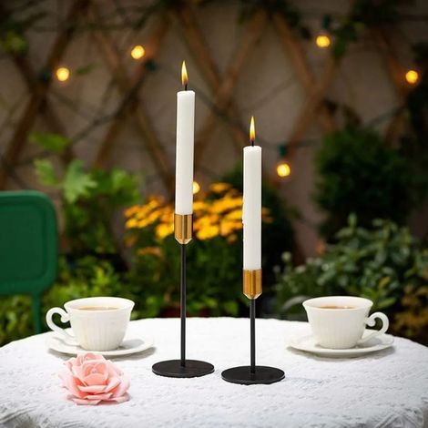 Porte-Bougies en Métal Porte-Bougies Lumière 2 Pièces Antique Noir Moderne Design Simple pour Décor Maison Mariage (1/5)