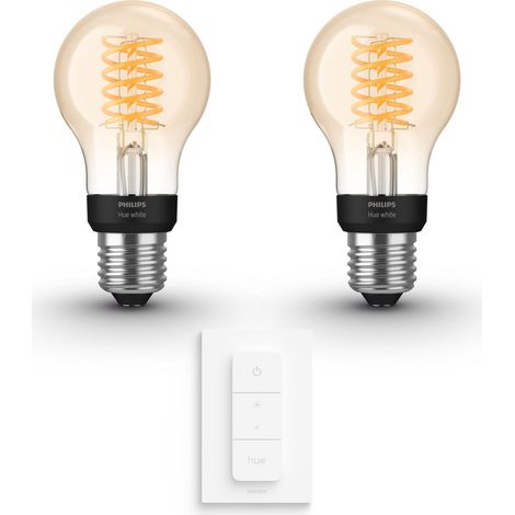 Philips Hue Kit d'extension E27 avec 2 Ampoules Standard à filament Lumière blanche chaude - Comprend 1 Variateur de lumière - White (1/5)